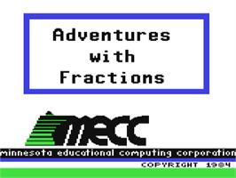 Title screen of Adventures With Fractions on the Commodore 64.