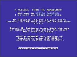 Title screen of Africa Gardens on the Commodore 64.