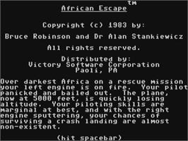 Title screen of African Escape on the Commodore 64.