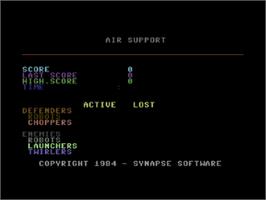 Title screen of Air Support on the Commodore 64.