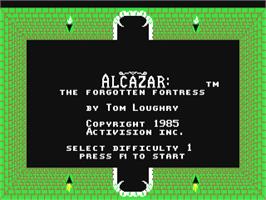 Title screen of Alcazar: The Forgotten Fortress on the Commodore 64.