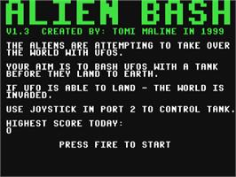 Title screen of Alien Bash on the Commodore 64.