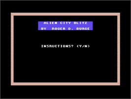 Title screen of Alien City Blitz on the Commodore 64.