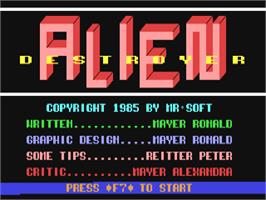 Title screen of Alien Destroyer on the Commodore 64.
