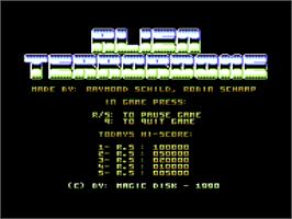 Title screen of Alien Terrordome on the Commodore 64.