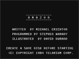 Title screen of Amazon on the Commodore 64.