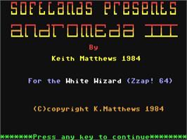 Title screen of Andromeda 3 on the Commodore 64.