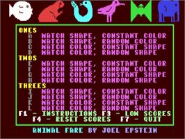 Title screen of Animal Fare on the Commodore 64.