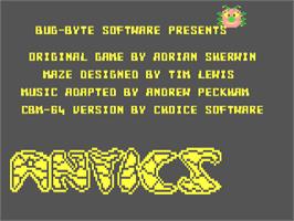 Title screen of Antics (Bug-Byte) on the Commodore 64.