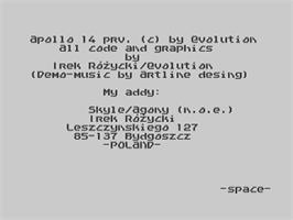 Title screen of Apollo 14 on the Commodore 64.