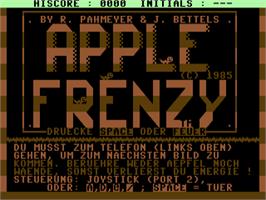 Title screen of Apple Frenzy on the Commodore 64.