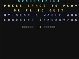 Title screen of Arachnia 64 on the Commodore 64.