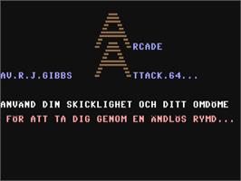 Title screen of Arcade Attack 64 on the Commodore 64.