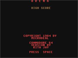 Title screen of Arena 3000 on the Commodore 64.
