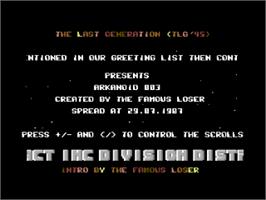 Title screen of Arkanoid 003 on the Commodore 64.