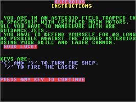 Title screen of Asteroids (Tab Books) on the Commodore 64.