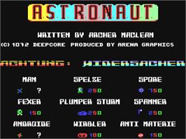 Title screen of Astronaut on the Commodore 64.