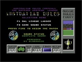 Title screen of Australian Rules Football on the Commodore 64.