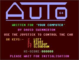 Title screen of Auto 64 on the Commodore 64.