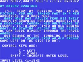 Title screen of Baby Monty on the Commodore 64.