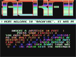 Title screen of Back Fire on the Commodore 64.
