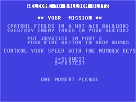 Title screen of Balloon Blitz on the Commodore 64.
