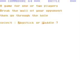 Title screen of Battle on the Commodore 64.