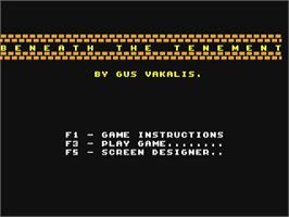 Title screen of Beneath The Tenement on the Commodore 64.