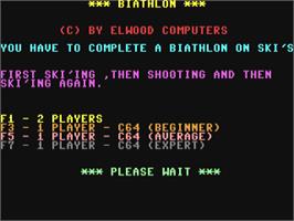 Title screen of Biathlon (Input 64) on the Commodore 64.