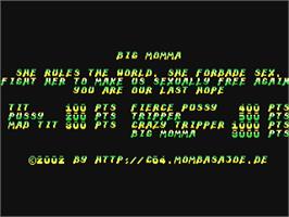 Title screen of Big Momma on the Commodore 64.