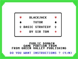 Title screen of Blackjack Tutor Basic Strategy on the Commodore 64.