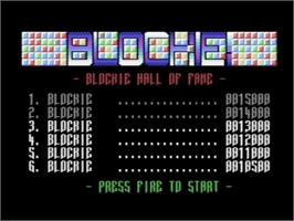 Title screen of Blockie on the Commodore 64.