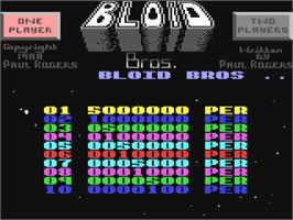 Title screen of Bloid Bros on the Commodore 64.