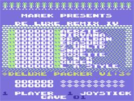 Title screen of Boulder Dash De Luxe Remix 4 on the Commodore 64.