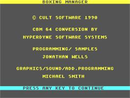 Title screen of Boxing Manager on the Commodore 64.