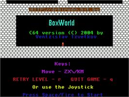 Title screen of Boxworld on the Commodore 64.