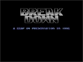 Title screen of Break Down on the Commodore 64.