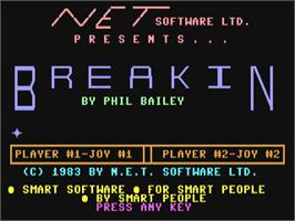 Title screen of Break in / Break-in (Powerrun) on the Commodore 64.