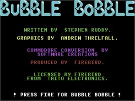 Title screen of Bubble Bobble on the Commodore 64.