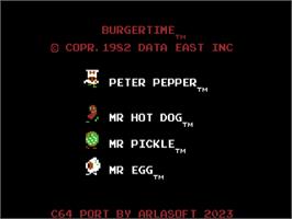 Title screen of Burger Time on the Commodore 64.