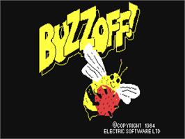 Title screen of Buzz Off! on the Commodore 64.