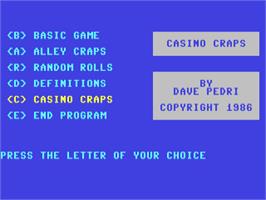 Title screen of Casino Craps on the Commodore 64.