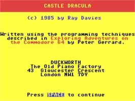 Title screen of Castle Dracula on the Commodore 64.