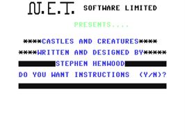 Title screen of Castles And Creatures on the Commodore 64.