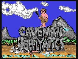 Title screen of Caveman Ugh-Lympics on the Commodore 64.