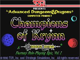 Title screen of Champions of Krynn on the Commodore 64.