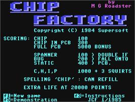 Title screen of Chip Factory, The on the Commodore 64.