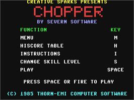 Title screen of Chopper on the Commodore 64.