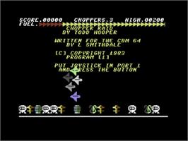 Title screen of Chopper Raid on the Commodore 64.