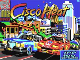 Title screen of Cisco Heat: All American Police Car Race on the Commodore 64.